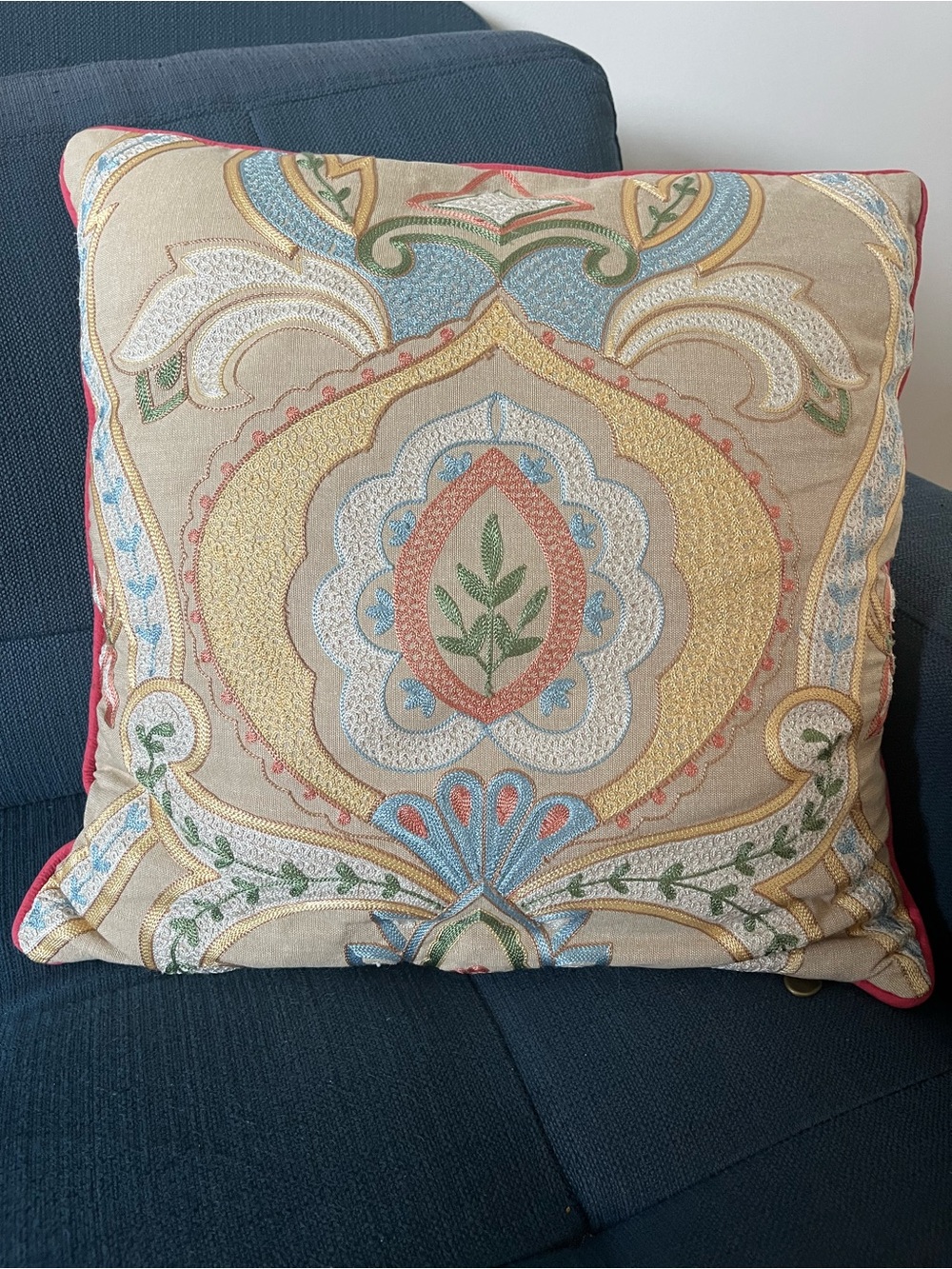 Pier 1 Embroidered Medallion Accent Pillow - Beige, Gold, Blue, Coral, Green